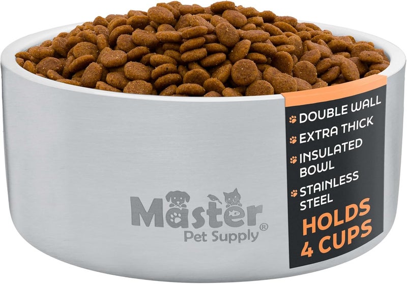 Master Pet Supply Stainless Steel Dog Bowls - 32 oz, Heavy Duty - Stainless Steel, Double Wall Extra-Thick Insulated, Non-Slip Pet Water Bowl for Dogs, Cats & Pets, Anti Rust Metal, Dish Washer Safe - Image 1
